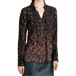Maeve Anthropologie Women’s Black Colored Confetti Dots Button Down Shirt size 4